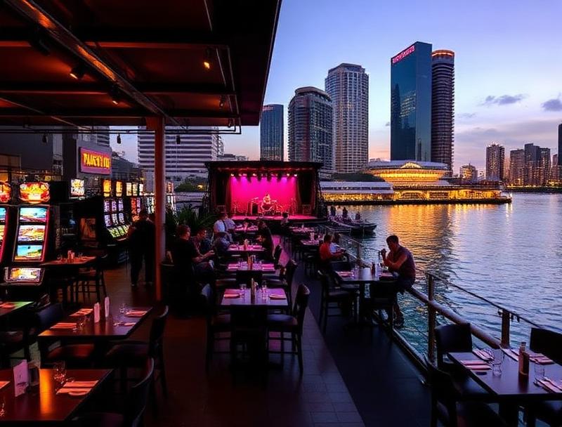 The Riverside Rooms in Brisbane with riverfront bistro seating and modern gaming area