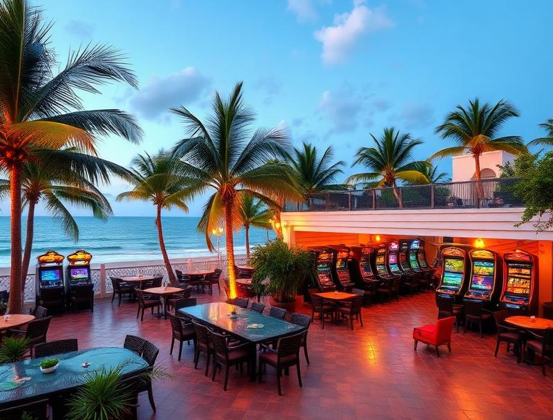 Surfers Paradise Gaming Club tropical terrace with ocean views and pokies lounge